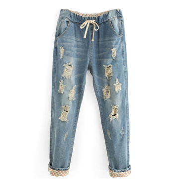 OEM Ladies Boyfriend Jeans Fashion Cropped Ripped Jeans